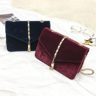 Velvet Envelope Crossbody Bag With Tassel