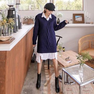 Sailor-collar Cable-knit Minidress One Size