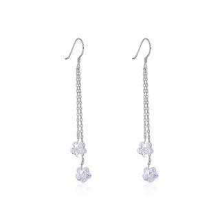 925 Sterling Silver Flower Earrings With Austrian Element Crystal Silver - One Size