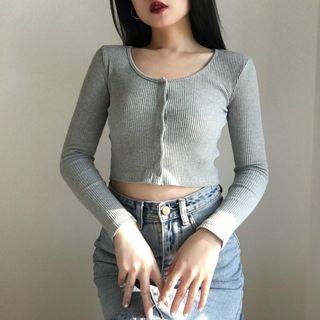 Single-breasted Plain Long-sleeve Top