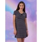 Tie-neck Shirred Crinkled Dress Black - One Size