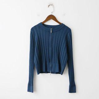 Zipped Plain Knit Top