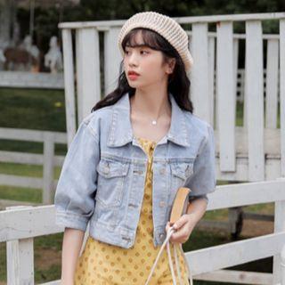 Pocket Detail Elbow-sleeve Denim Jacket