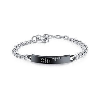 Fashion And Romantic Love Black Geometric Rectangular 316l Stainless Steel Bracelet With Cubic Zirconia Silver - One Size