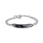 Fashion And Romantic Love Black Geometric Rectangular 316l Stainless Steel Bracelet With Cubic Zirconia Silver - One Size