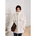 Belted Funnel-neck Faux-shearling Jacket Ivory - One Size