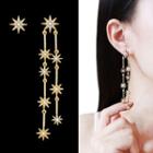 Non-matching Rhinestone Star Fringed Earring 1 Pair - 925 Silver Stud - Gold - One Size