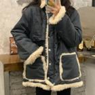 Furry Trim Padded Jacket Gray - One Size