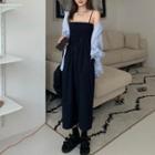 Spaghetti Strap Wide Leg Jumpsuit / Striped Shirt