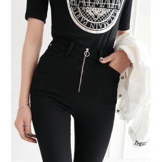 High-waist Zip-front Skinny Pants