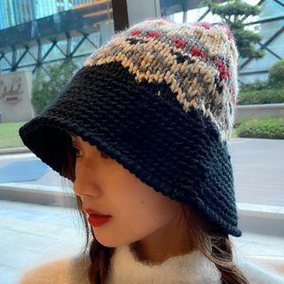 Patterned Knit Bucket Hat Black - One Size