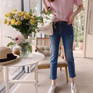 Band-waist Straight-cut Cropped Jeans