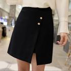 Inset Shorts Metallic-button Mini Wrap Skirt