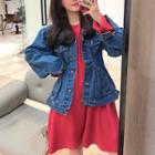 Cartoon Embroidered Long-sleeve Loose-fit Top As Figure - One Size