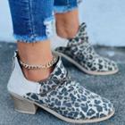 Leopard Print Round Chunky-heel Ankle Boots