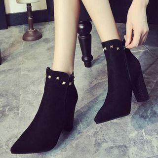 Studded Pointy Heel Short Boots