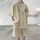 Short-sleeve Applique Button-up Blazer
