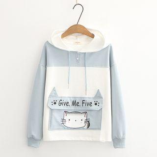 Two-tone Cartoon Cat Print Hoodie