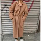 Tie-waist Open Front Midi Coat Camel - One Size