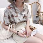 Print Short-sleeve Loose-fit Shirt As Figure - One Size