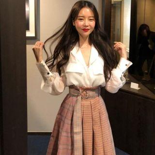 Set: Long-sleeve Shirt + Check Skirt
