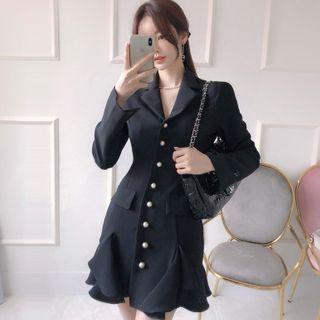 Ruffle Hem Button-up Mini Coat Dress