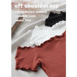 Off-shoulder Lettuce-edge Rib Top