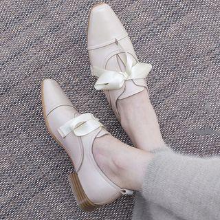 Genuine Leather Bow Accent Shoes