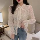 Long-sleeve Lace Tie-neck Top