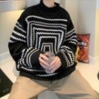 Mock-neck Chevron Patterned Sweater