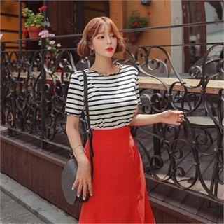 Lettuce-edge Striped T-shirt