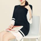 Contrast-trim Pleated-detail Dress