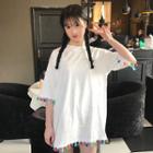 Tassel Trim Elbow-sleeve T-shirt