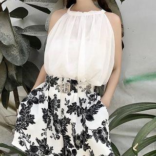 Set: Tank Top + Wide-leg Floral Print Shorts