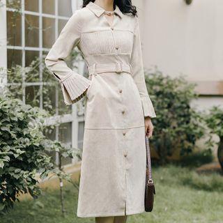 Bell-sleeve Midi Corduroy Sheath Shirtdress