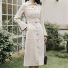 Bell-sleeve Midi Corduroy Sheath Shirtdress