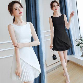 Pleated Panel Sleeveless Mini A-line Dress