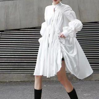 Irregular Hem Long-sleeve Mini Shift Dress