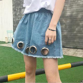 Metal Ring Denim Shorts