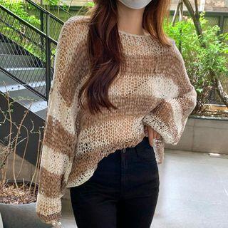 Striped Pointelle Knit Top Khaki - One Size