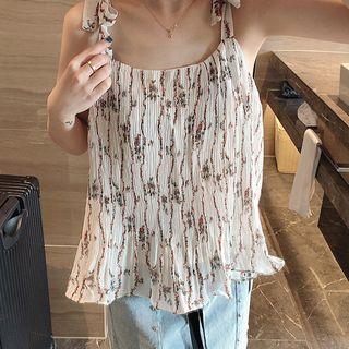 Floral Print Shoulder-tie Chiffon Top
