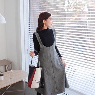 Set: Frill-neck Knit Top + Sleeveless Jumper Dress