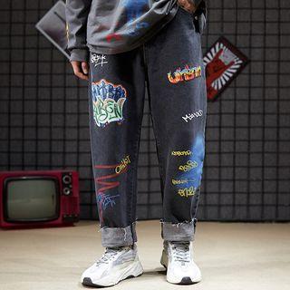 Graffiti Print Wide-leg Jeans