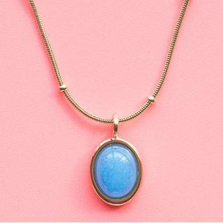 Faux Gemstone Pendant Stainless Steel Necklace Necklace - Stone - Blue - One Size