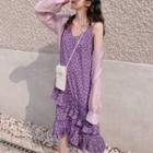 Floral Strappy Midi Chiffon Dress Purple - One Size
