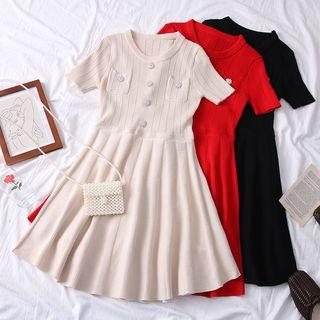 Rhinestone A-line Knit Dress