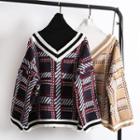Plaid Mock Two-piece High Neck Sweater