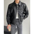 Faux-leather Two-way Zip-up Jacket