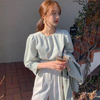 3/4-sleeve Blouse / High-waist Wide-leg Pants