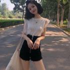 Sleeveless Lace Panel Pointelle Knit Top